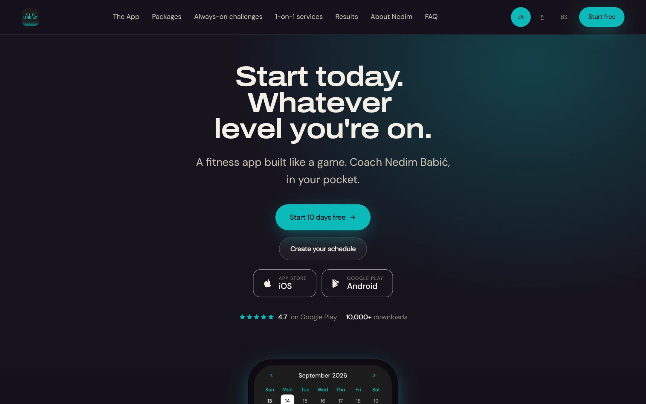 Fit by Level Up: naslovna stranica na laptopu