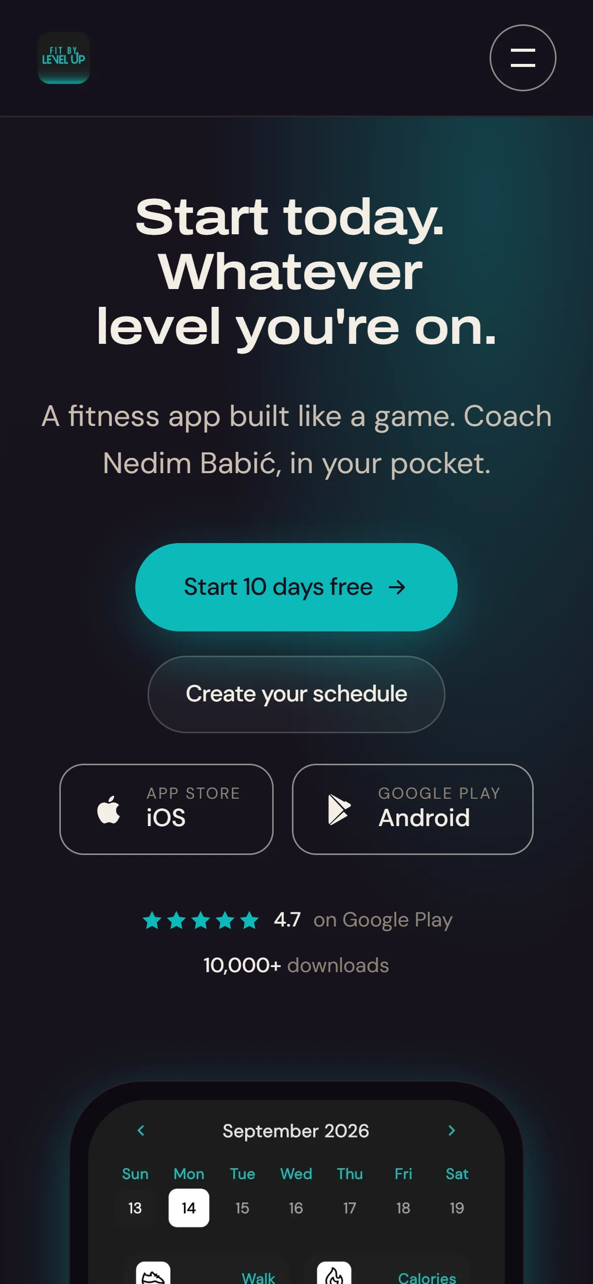 Fit by Level Up: naslovna stranica na mobitelu