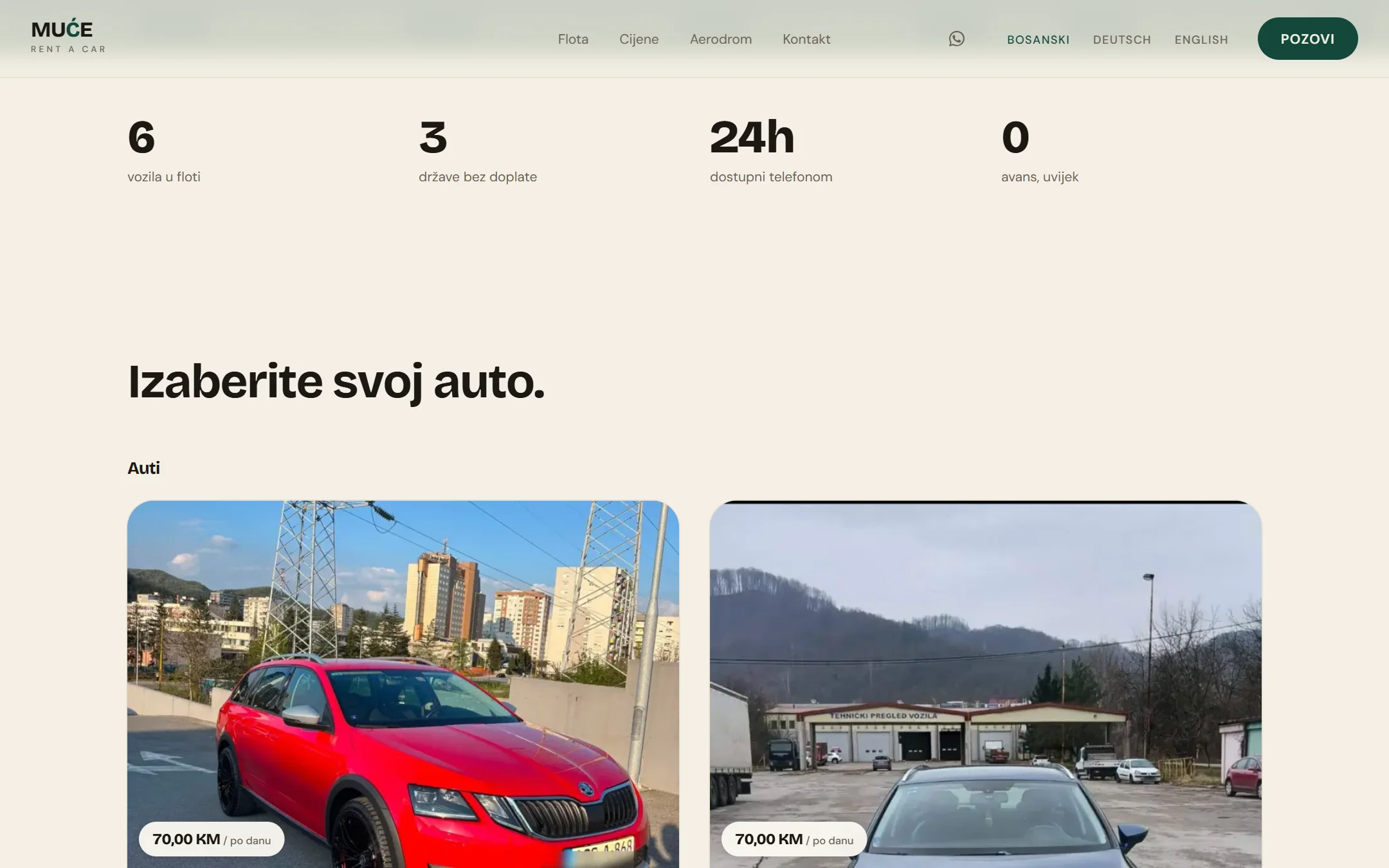 Muće rent a car: druga sekcija na laptopu